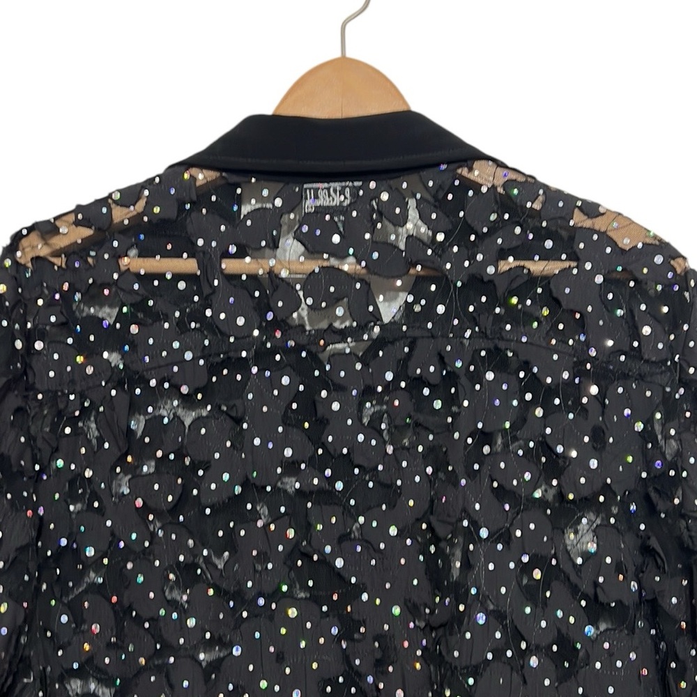 Joseph Ribkoff Black Cardigan Blouse Womans Size 14 Sheer Cutout Sparkle Vintage - Picture 7 of 10